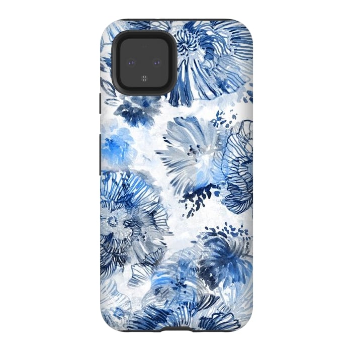 Pixel 4 StrongFit Blue watercolor flowers - painted petals by Oana 