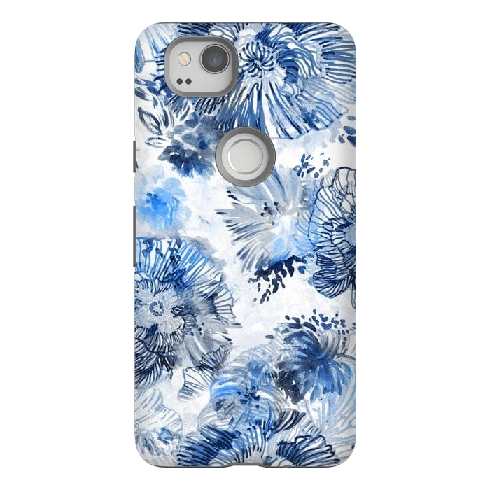 Pixel 2 StrongFit Blue watercolor flowers - painted petals by Oana 