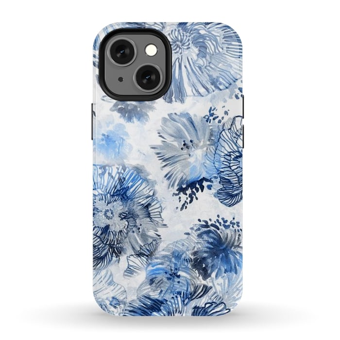 iPhone 12 mini StrongFit Blue watercolor flowers - painted petals by Oana 