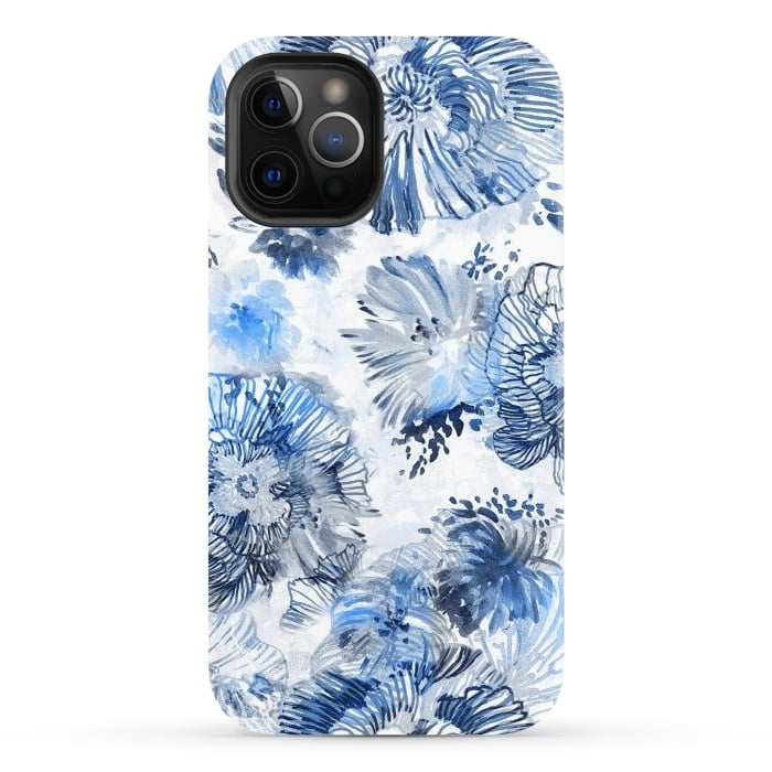 iPhone 12 Pro StrongFit Blue watercolor flowers - painted petals by Oana 