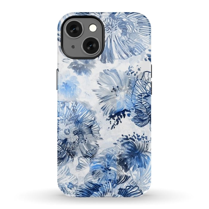 iPhone 13 StrongFit Blue watercolor flowers - painted petals by Oana 