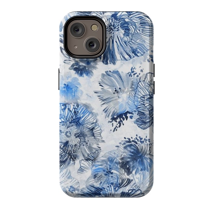 iPhone 14 StrongFit Blue watercolor flowers - painted petals by Oana 