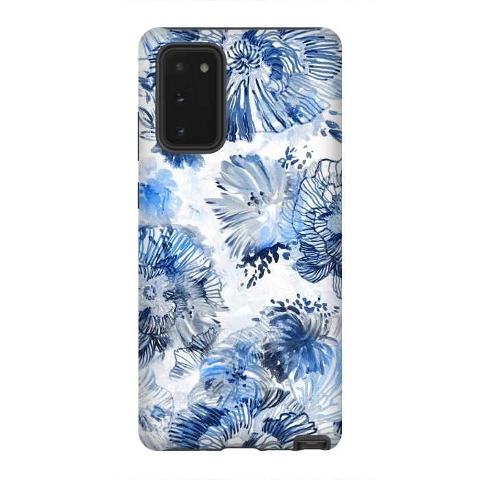 Galaxy Note 20 StrongFit Blue watercolor flowers - painted petals by Oana 
