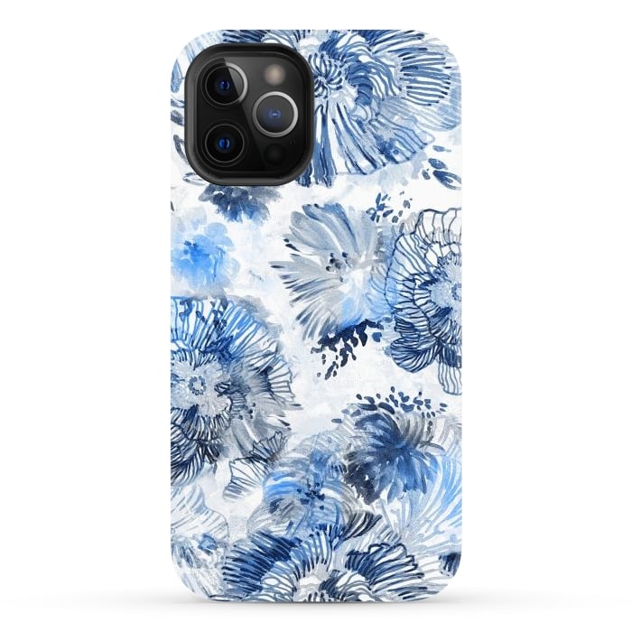 iPhone 12 Pro Max StrongFit Blue watercolor flowers - painted petals by Oana 