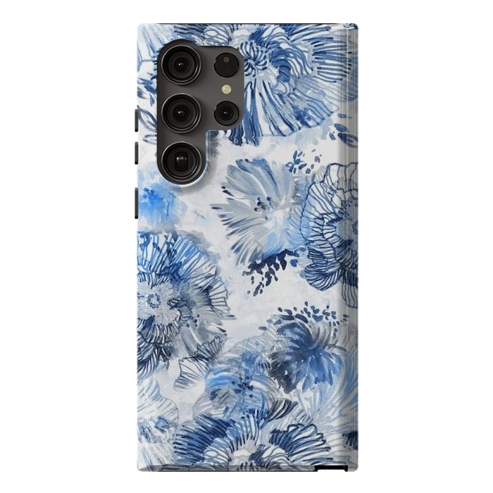 Galaxy S23 Ultra StrongFit Blue watercolor flowers - painted petals by Oana 