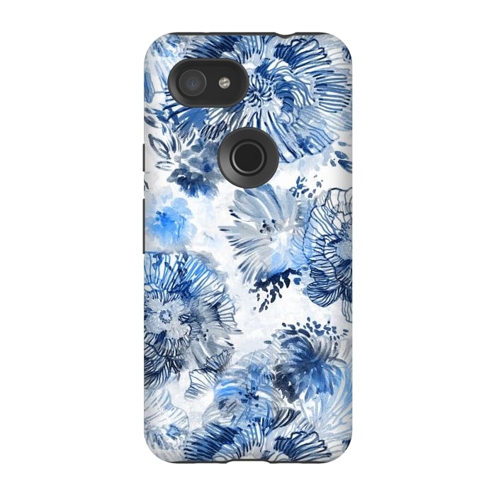 Pixel 3A StrongFit Blue watercolor flowers - painted petals by Oana 