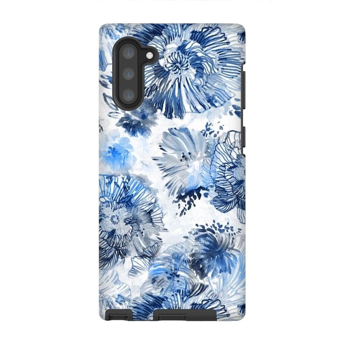 Galaxy Note 10 StrongFit Blue watercolor flowers - painted petals by Oana 