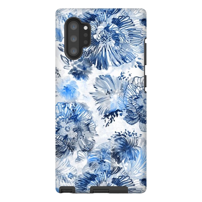Galaxy Note 10 plus StrongFit Blue watercolor flowers - painted petals by Oana 