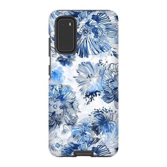 Galaxy S20 StrongFit Blue watercolor flowers - painted petals by Oana 