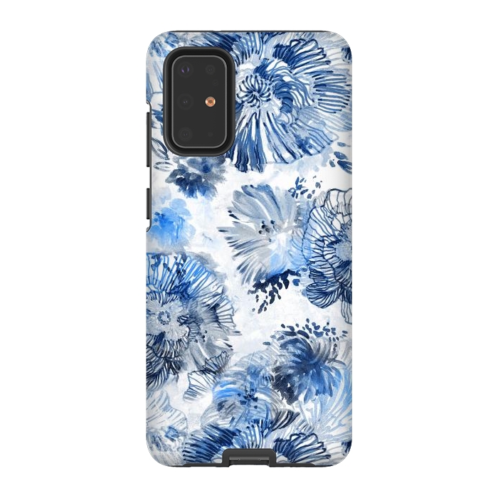 Galaxy S20 Plus StrongFit Blue watercolor flowers - painted petals by Oana 
