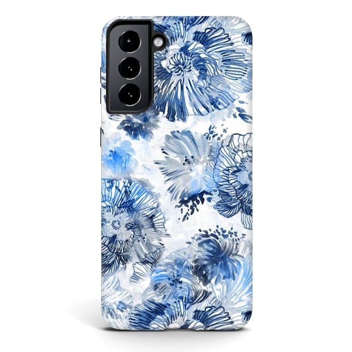 Galaxy S21 StrongFit Blue watercolor flowers - painted petals by Oana 