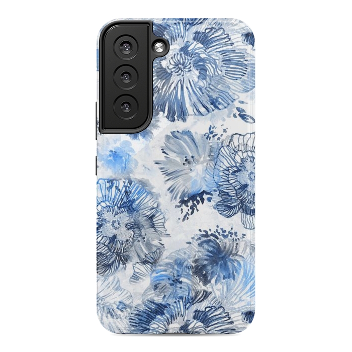 Galaxy S22 StrongFit Blue watercolor flowers - painted petals by Oana 