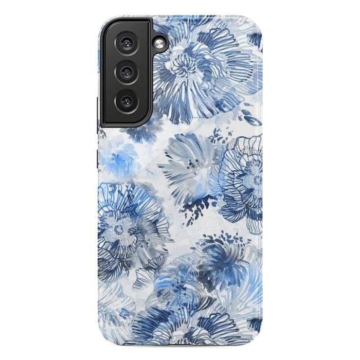 Galaxy S22 plus StrongFit Blue watercolor flowers - painted petals by Oana 