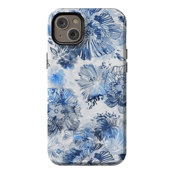 iPhone 14 Plus StrongFit Blue watercolor flowers - painted petals by Oana 