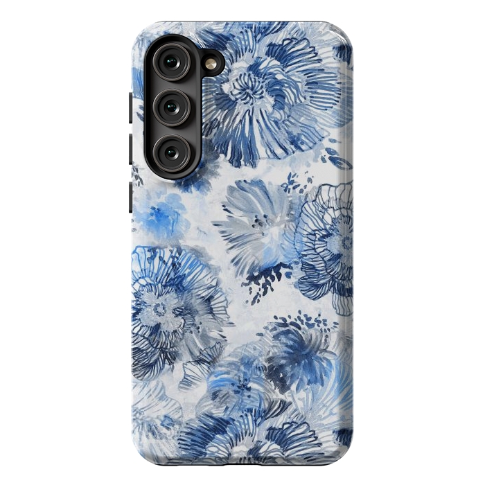 Galaxy S23 Plus StrongFit Blue watercolor flowers - painted petals by Oana 