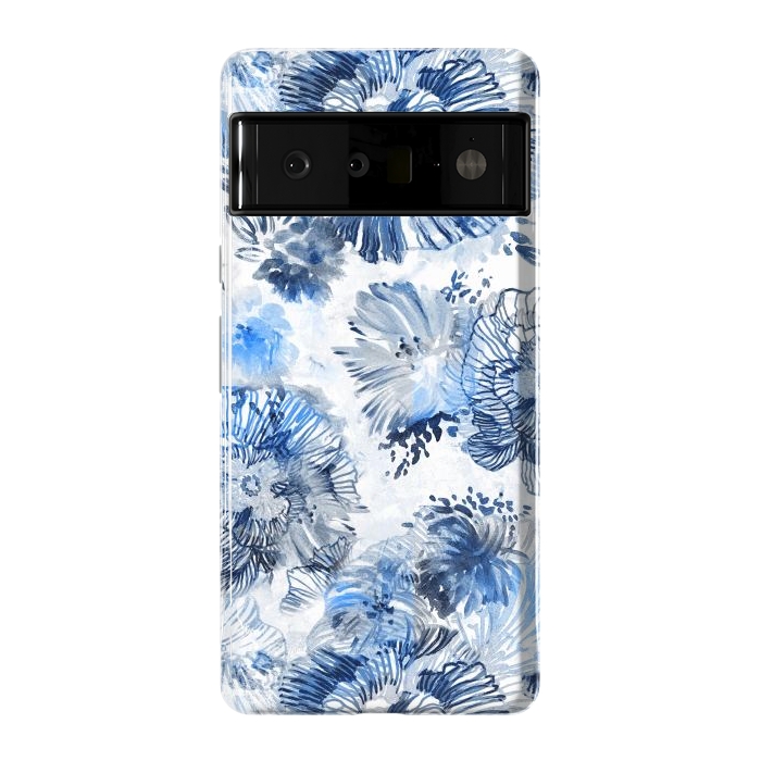 Pixel 6 Pro StrongFit Blue watercolor flowers - painted petals by Oana 
