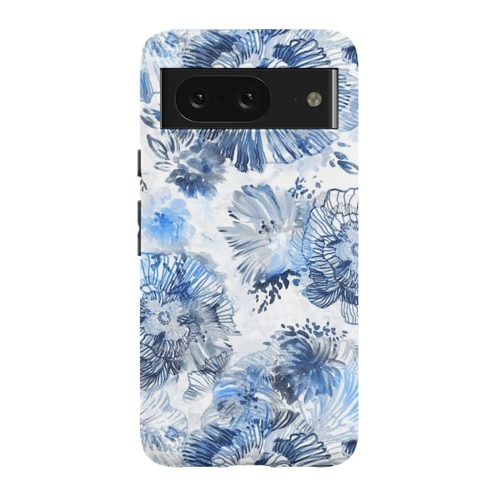 Pixel 8 StrongFit Blue watercolor flowers - painted petals by Oana 