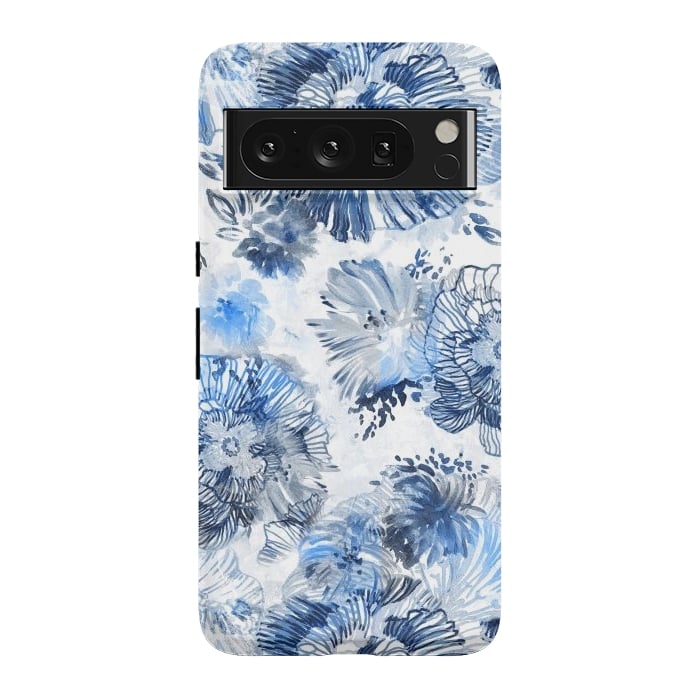 Pixel 8 Pro StrongFit Blue watercolor flowers - painted petals by Oana 