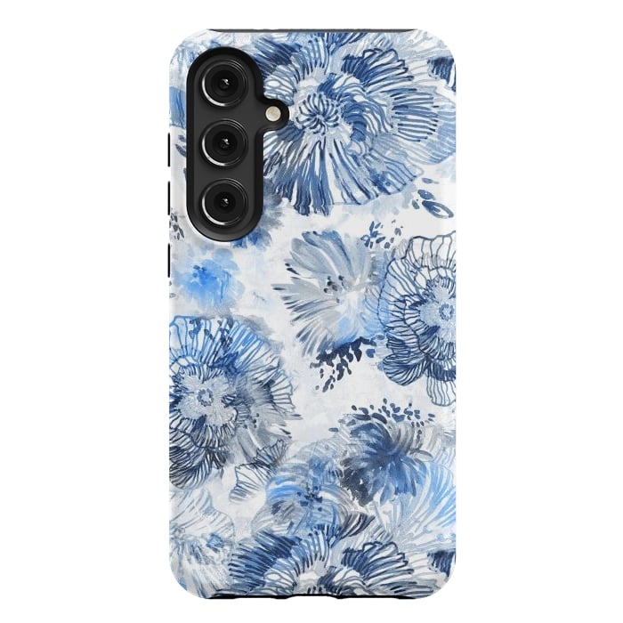 Galaxy S24 Plus StrongFit Blue watercolor flowers - painted petals by Oana 