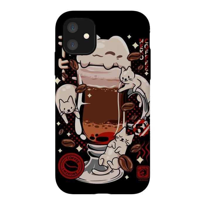 iPhone 11 StrongFit Catpuccino - Coffee Kawaii Cat by LM2Kone
