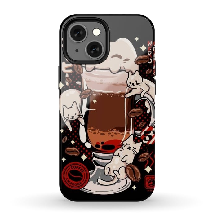 iPhone 13 mini StrongFit Catpuccino - Coffee Kawaii Cat by LM2Kone