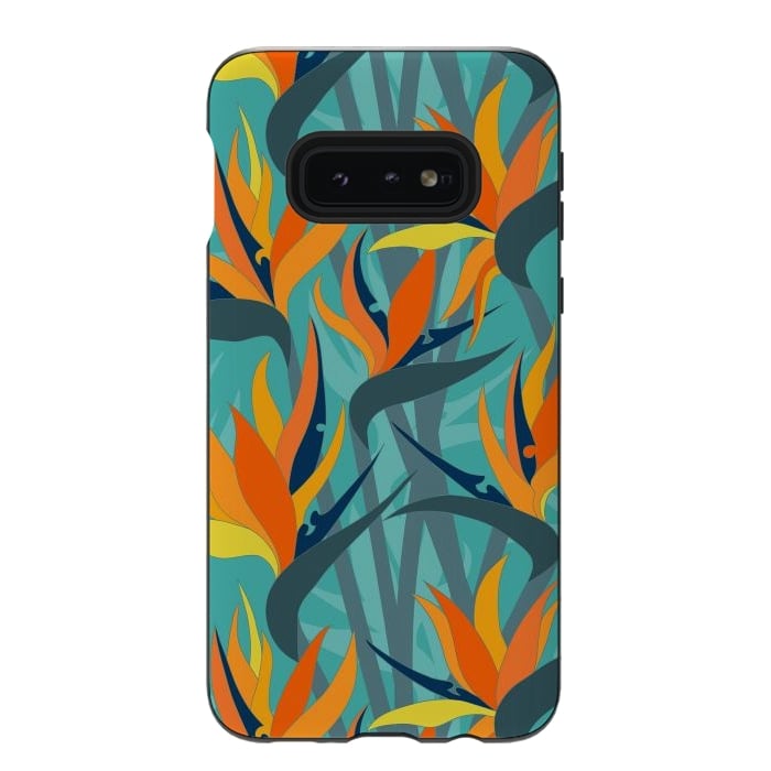 Galaxy S10e StrongFit Seamless Floral Pattern Plant Strelitzia G610 by Medusa GraphicArt