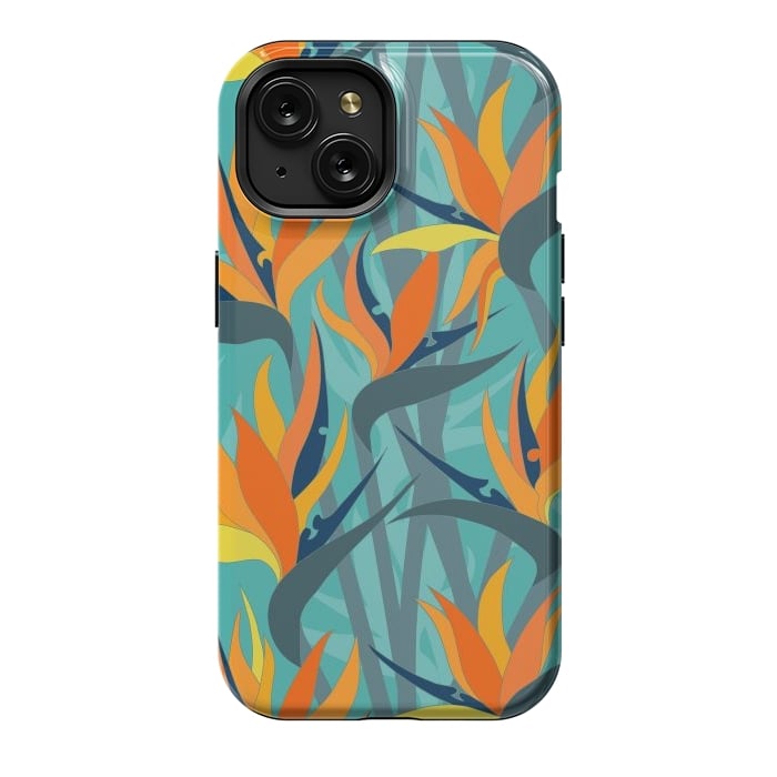 iPhone 15 StrongFit Seamless Floral Pattern Plant Strelitzia G610 by Medusa GraphicArt