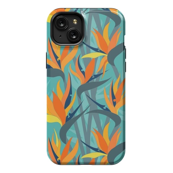 iPhone 15 Plus StrongFit Seamless Floral Pattern Plant Strelitzia G610 by Medusa GraphicArt