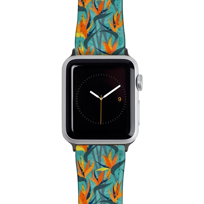 Watch 42mm / 44mm Strap PU leather Seamless Floral Pattern Plant Strelitzia G610 by Medusa GraphicArt