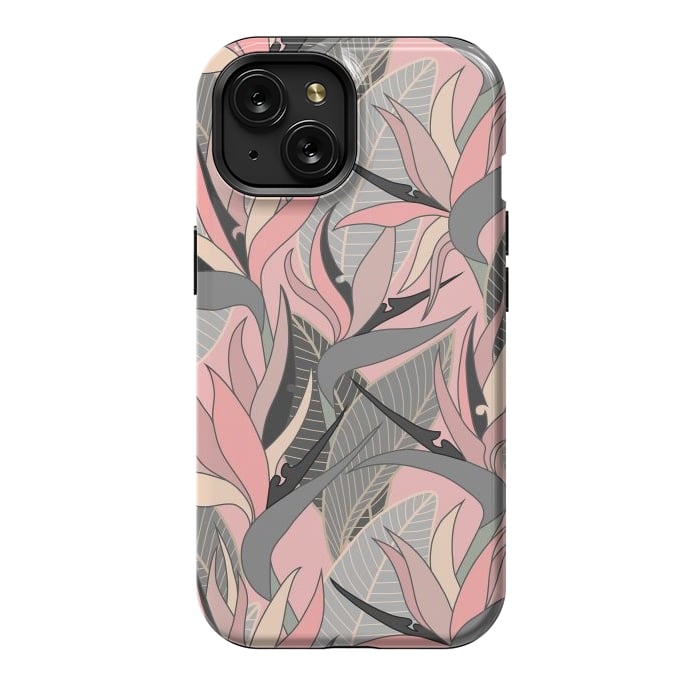 iPhone 15 StrongFit Seamless Floral Pattern Plant Strelitzia G612 by Medusa GraphicArt