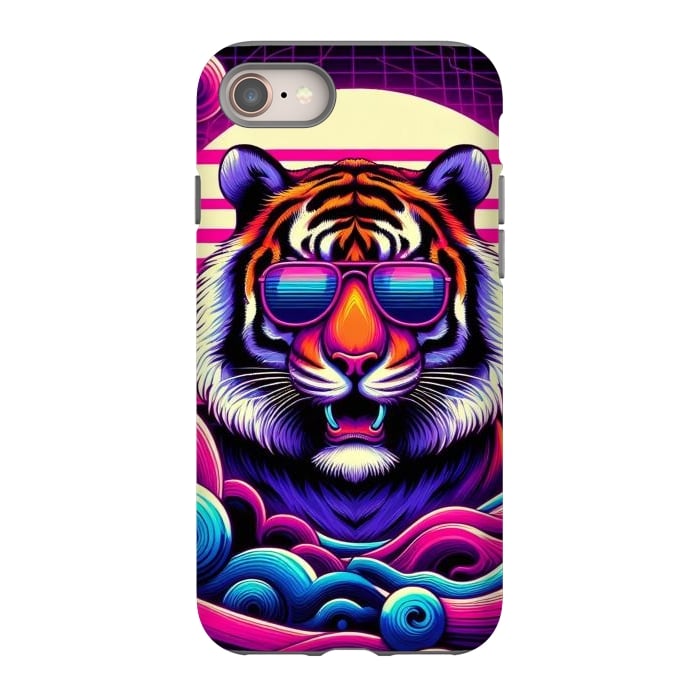 iPhone 8 StrongFit 80s Neon Lion by JohnnyVillas