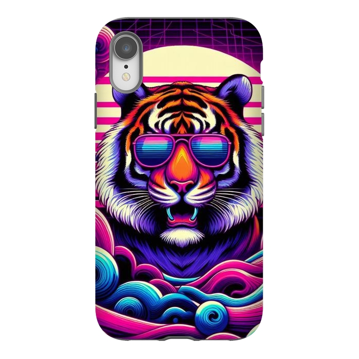 iPhone Xr StrongFit 80s Neon Lion by JohnnyVillas