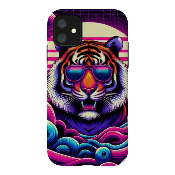 iPhone 11 StrongFit 80s Neon Lion by JohnnyVillas