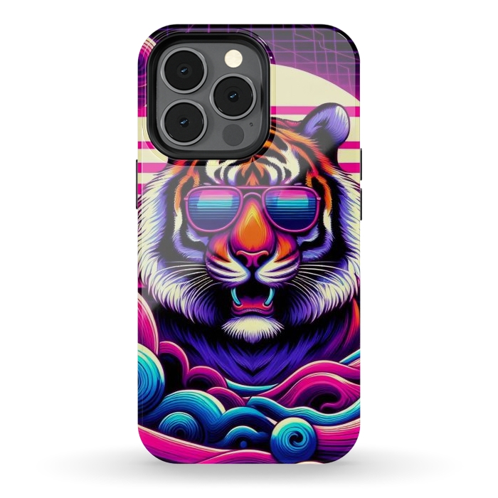 iPhone 13 pro StrongFit 80s Neon Lion by JohnnyVillas
