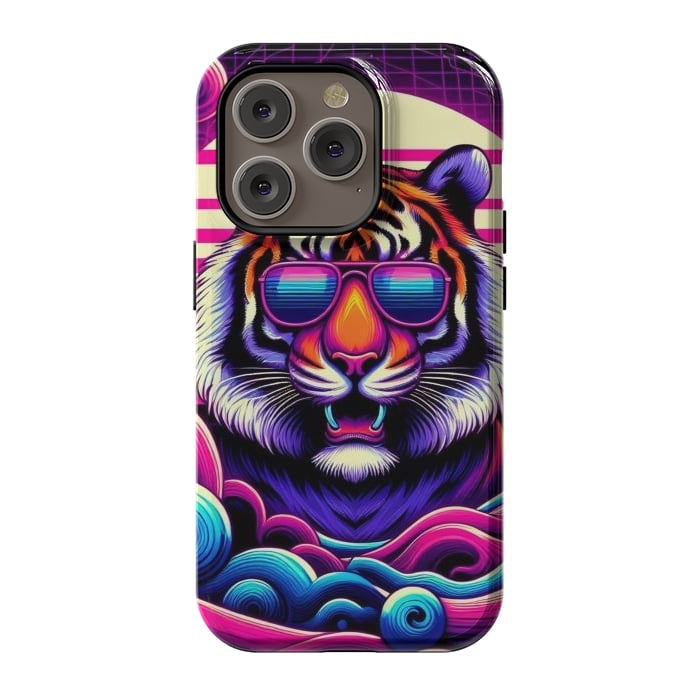 iPhone 14 Pro StrongFit 80s Neon Lion by JohnnyVillas