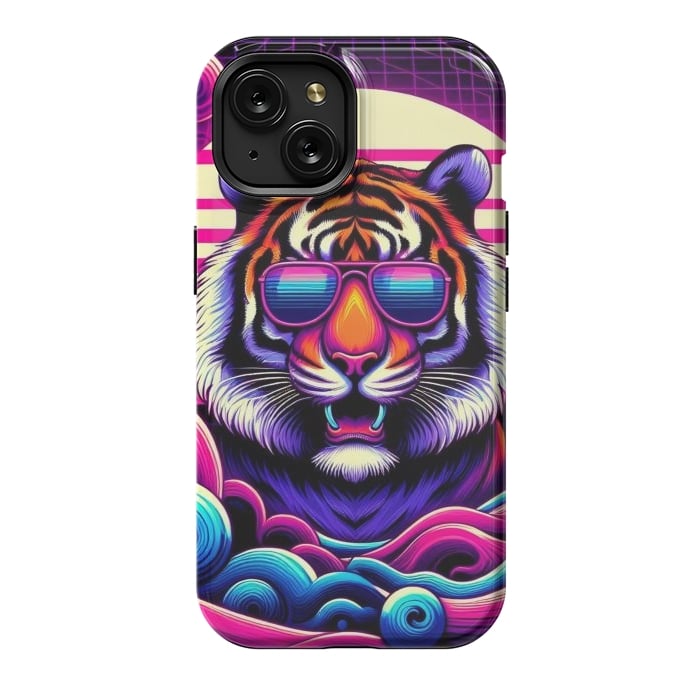 iPhone 15 StrongFit 80s Neon Lion by JohnnyVillas