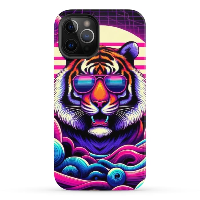 iPhone 12 Pro Max StrongFit 80s Neon Lion by JohnnyVillas