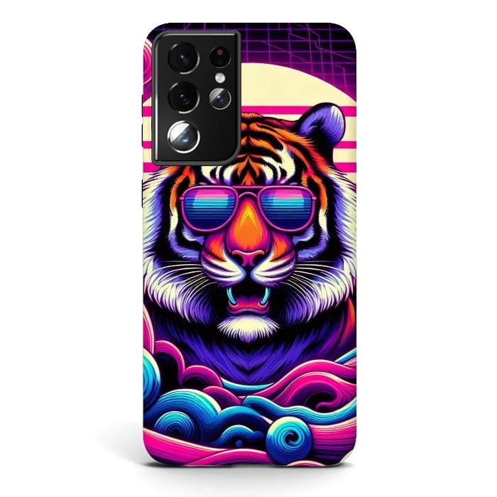 Galaxy S21 ultra StrongFit 80s Neon Lion by JohnnyVillas