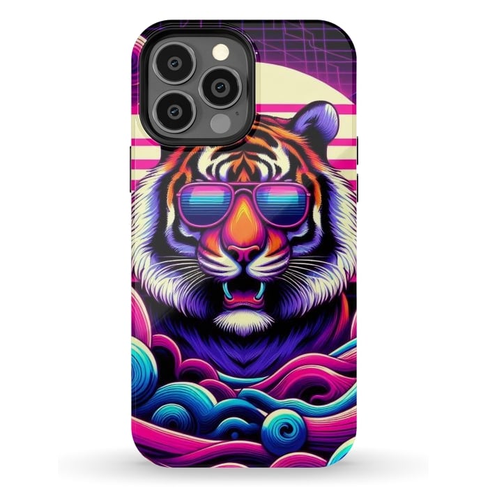 iPhone 13 Pro Max StrongFit 80s Neon Lion by JohnnyVillas