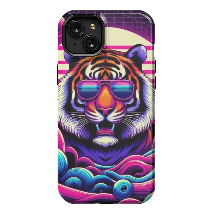 iPhone 15 Plus StrongFit 80s Neon Lion by JohnnyVillas
