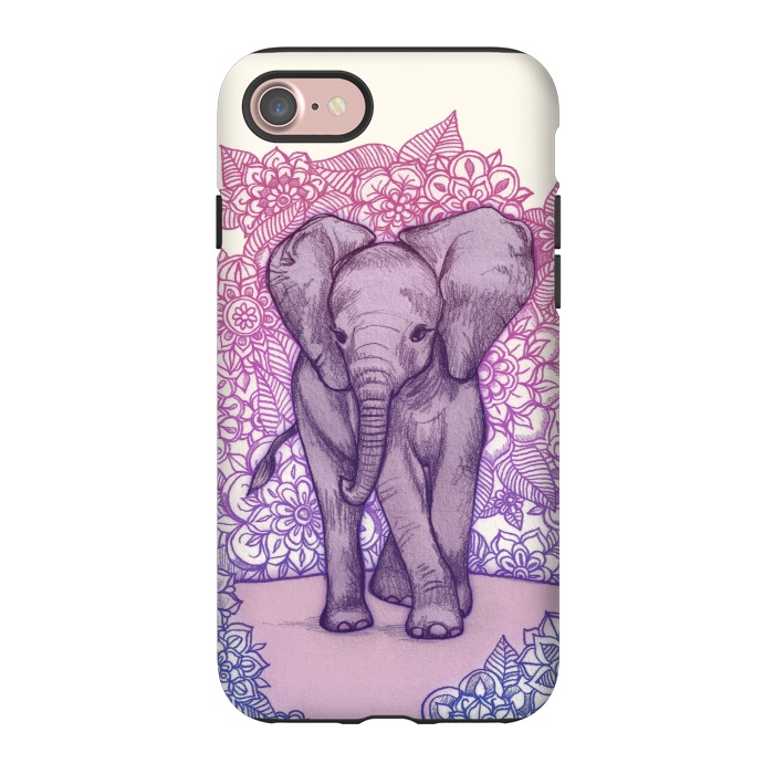 iPhone 7 StrongFit Cute Baby Elephant in pink purple and blue by Micklyn Le Feuvre