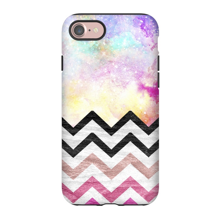 iPhone 7 StrongFit SC Watercolor Nebula Space Pink ombre Wood Chevron by Girly Trend