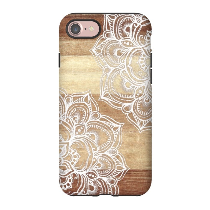 iPhone 7 StrongFit White doodles on blonde wood by Micklyn Le Feuvre