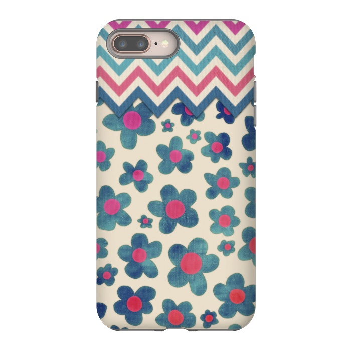 iPhone 7 plus StrongFit Happy Teal Vintage Daisies on Cream by Micklyn Le Feuvre