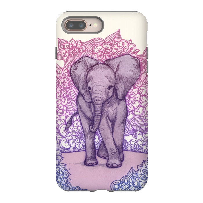 iPhone 7 plus StrongFit Cute Baby Elephant in pink purple and blue by Micklyn Le Feuvre